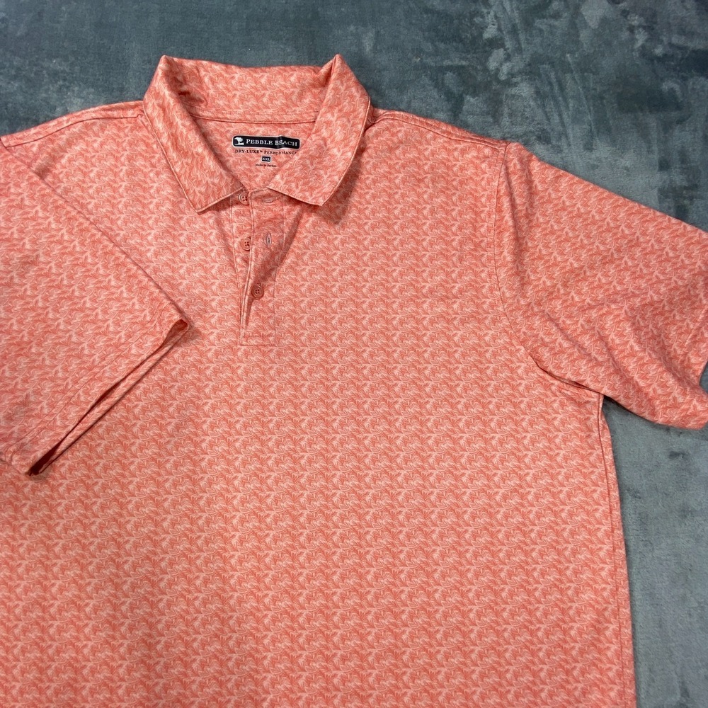 Pebble Beach Performance Polo Shirt Mens 2XL Red Golf Casual Geometric Dry Luxe